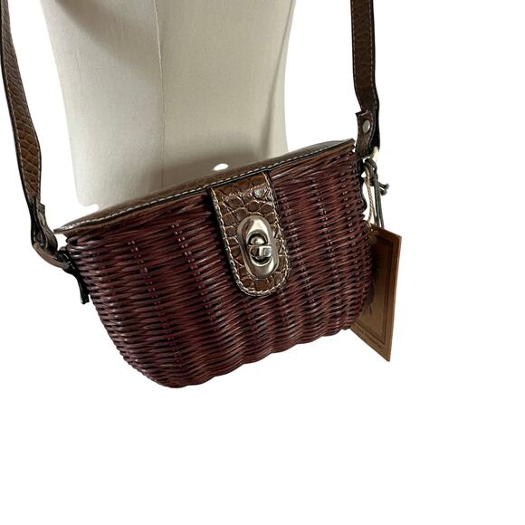 NWT Wicker Basket Cottagecore Crossbody Bag Brown Grannycore Quirky - Picture 1 of 9
